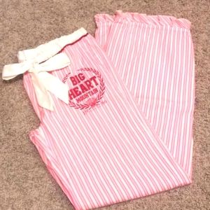Victoria Secret Pink Lounge Pant Big Heart Mountain Pink Stripe Ruffle Bottoms